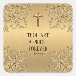Sticker Carré Gold Tu Es Un Prêtre Pour L'Or Crucifix