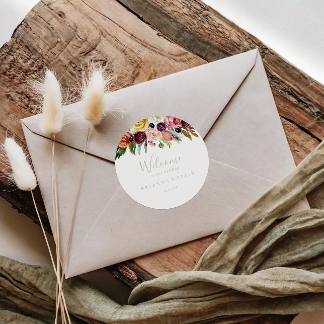 Sticker Carré Gold Wild Feather Boho Mariage Tropical Bienvenue (Créateur téléchargé)