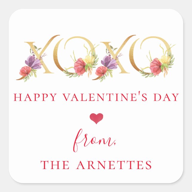 Sticker Carré Gold XOXO Floral Valentine's Day (Devant)