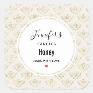 Sticker Carré Golden Bumble Bee avec un Motif de la Couronne