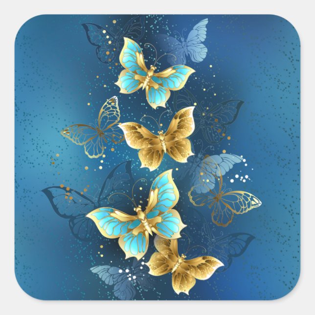 Sticker Carré Golden butterflies (Devant)