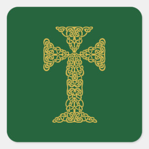 Sticker Carré Golden Celte Cross Irish Green