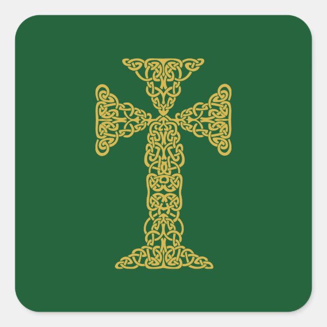 Sticker Carré Golden Celte Cross Irish Green (Devant)