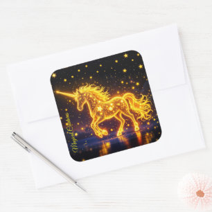 Sticker Carré Golden charmant licorne brillant mignon néon magiq