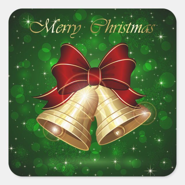 Sticker Carré Golden Christmas Bells Red Bow (Devant)