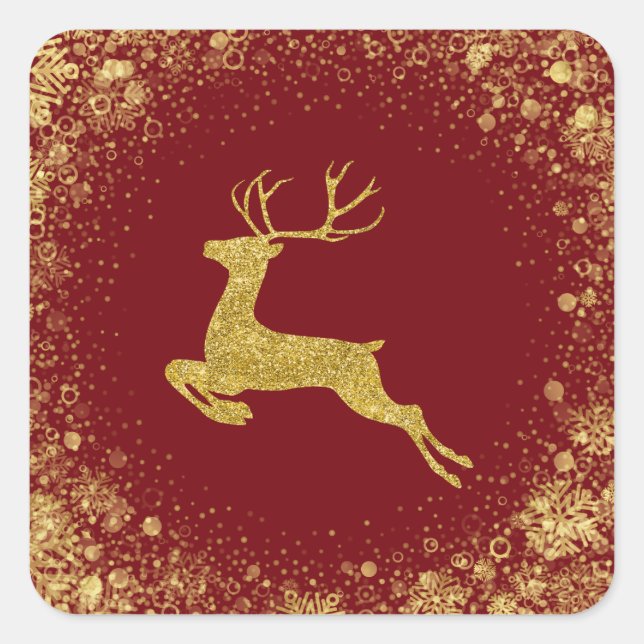 Sticker Carré Golden Christmas Deer design élégant (Devant)