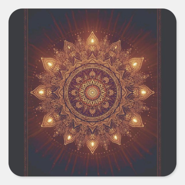 Sticker Carré Golden Diwali Mandala - Lumière dans et autour (Devant)