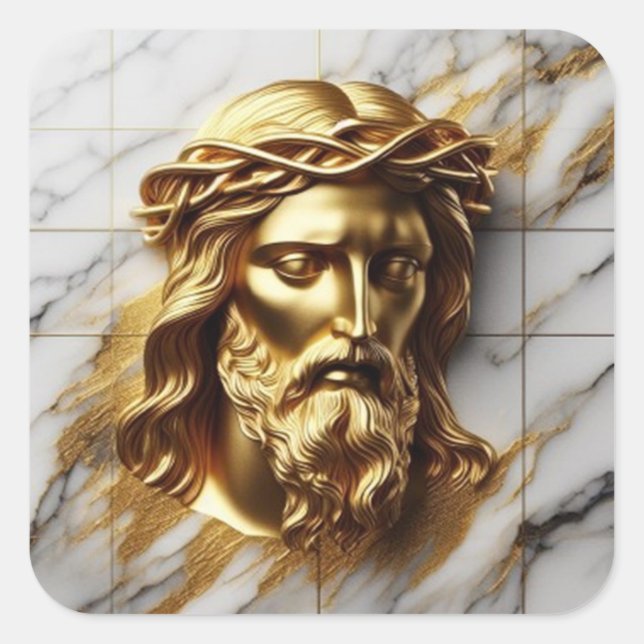 Sticker Carré Golden Jesus Une présence divine en marbre (Devant)