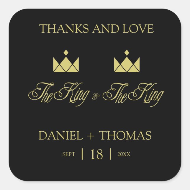 Sticker Carré Golden King Crowns for Gay Wedding (Devant)