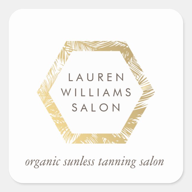 Sticker Carré Golden Palms Spray Tanning Salon Logo sur White (Devant)