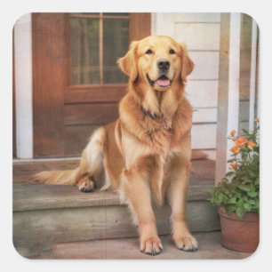 Sticker Carré Golden Retriever