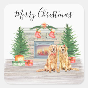 Sticker Carré Golden Retriever Amoureux des chiens Christmas