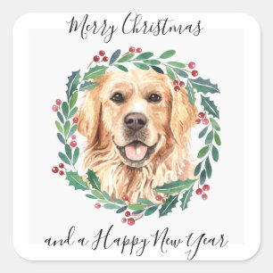 Sticker Carré Golden Retriever Elegant Chien Joyeux Noël