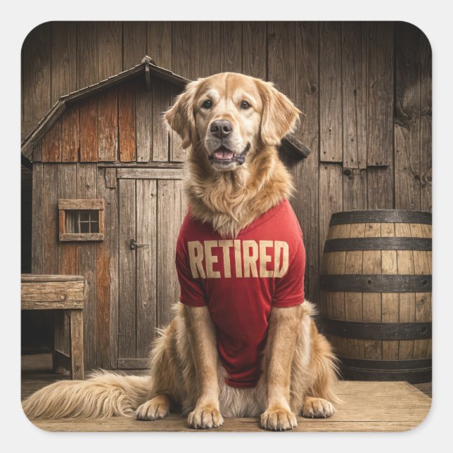 Sticker Carré Golden Retriever portant une chemise rouge retrait (Devant)