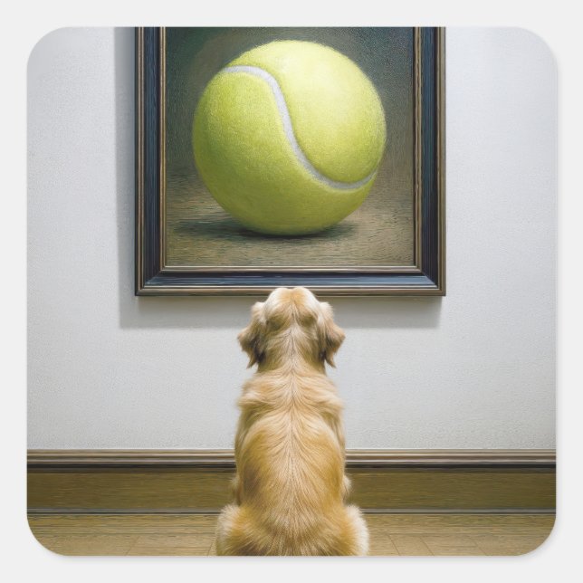 Sticker Carré Golden Retriever Stars at Tennis Ball Art Piece (Devant)