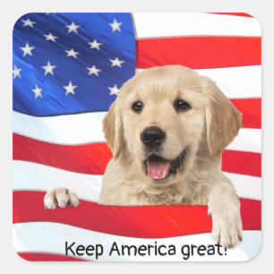 Sticker Carré Golden Retriever sur le drapeau américain