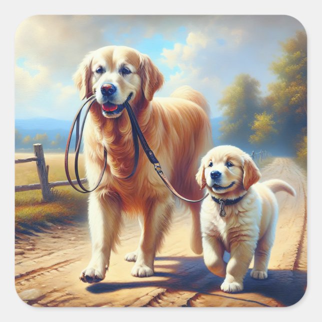 Sticker Carré Golden Revers Out Pour Une Promenade (Devant)