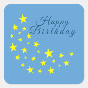 Sticker Carré Golden Starry Moon sur Picton Blue Joyeux annivers