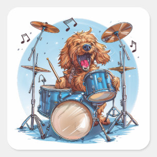 Sticker Carré Goldendoodle jouant de la batterie