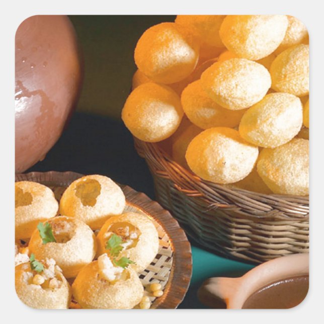 Sticker Carré GOLE GAPPAY Panni Puri cuisine indienne Snack (Devant)