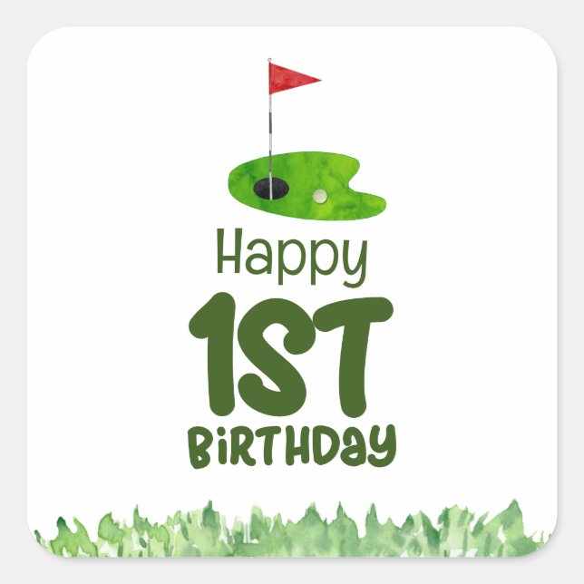 Sticker Carré Golf 1er anniversaire golfeur d'un an (Devant)