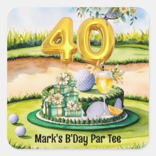Sticker Carré Golf 40e anniversaire avec gâteau sur le parcours