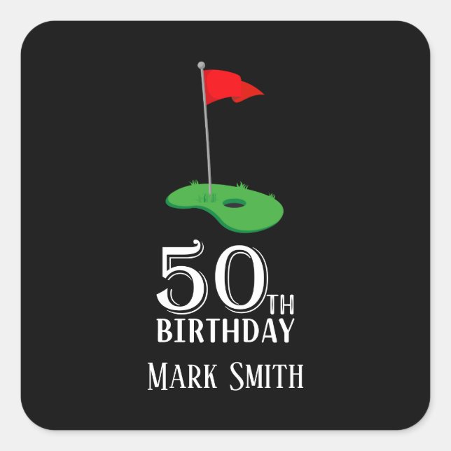 Sticker Carré Golf 50e anniversaire à vous avec Drapeau de golf (Devant)
