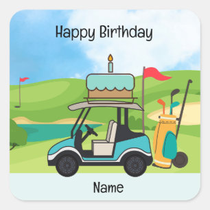 Sticker Carré Golf Anniversaire thème pour enfants golfeur