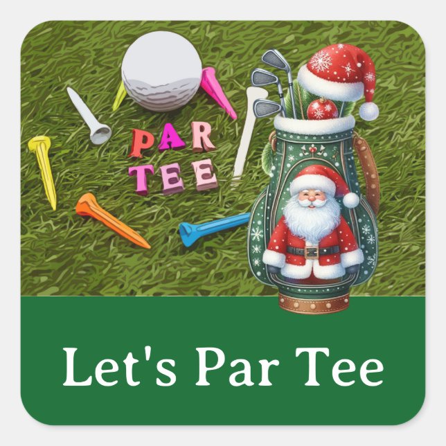 Sticker Carré Golf Christmas Let’s Par tee avec sac de golf (Devant)