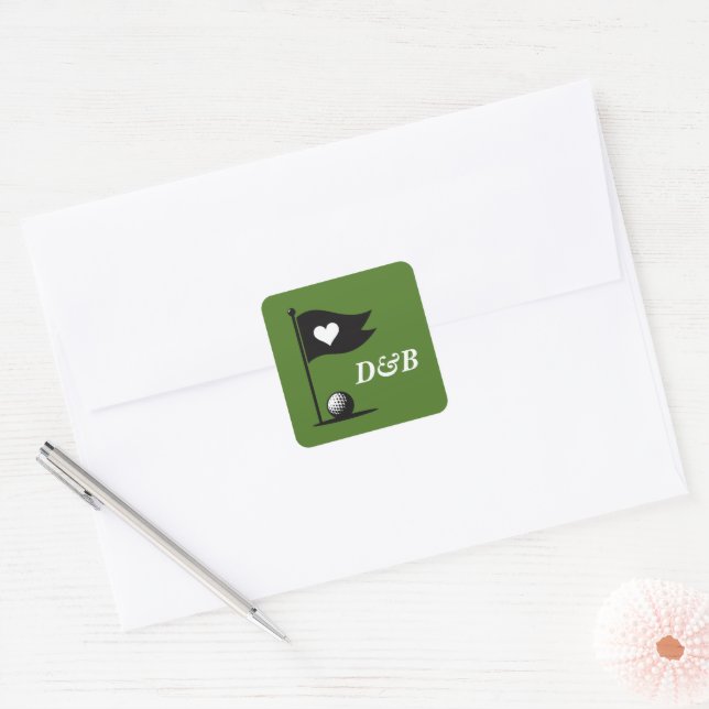 Sticker Carré Golf Couple Mariage (Enveloppe)