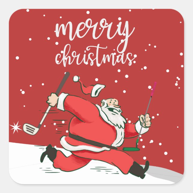 Sticker Carré Golf de Golfer Santa Claus Joyeux Noël (Devant)