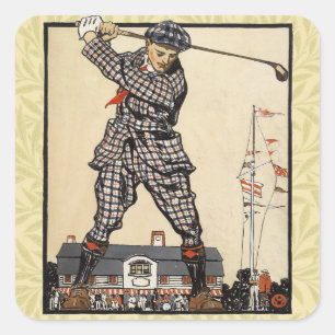 Sticker Carré Golf Golfeur Vintage Antique Golf