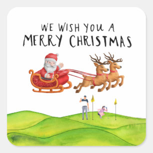 Sticker Carré Golf Joyeux Noël avec le Père Noël