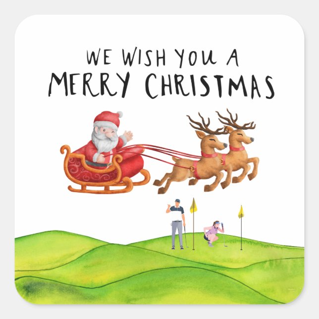 Sticker Carré Golf Joyeux Noël avec le Père Noël (Devant)