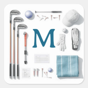 Sticker Carré Golf Monogramme Golf Personnalisé