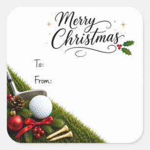Sticker Carré Golf Noël avec chapeau de Père Noël sur balle de g