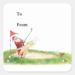 Sticker Carré Golf Noël avec le Père Noël jouant au golf