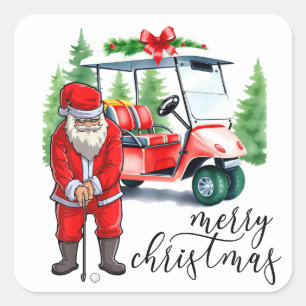 Sticker Carré Golf Santa Claus est golfeur à Noël