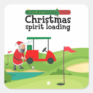 Sticker Carré Golf Santa Claus Joyeux Noël sur Green