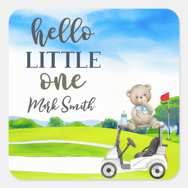 Sticker Carré Golf Teddy Bear Boy pour le Baby shower (Devant)