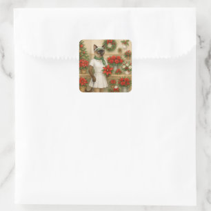 Sticker Carré Golfer Cat Femme thème de Noël pour amoureux des a
