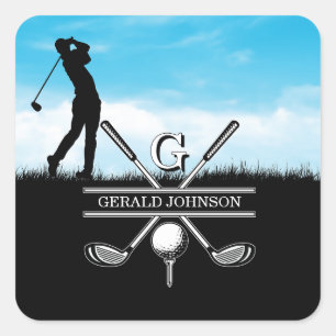 Sticker Carré Golfer Elegant Conception Monogramme
