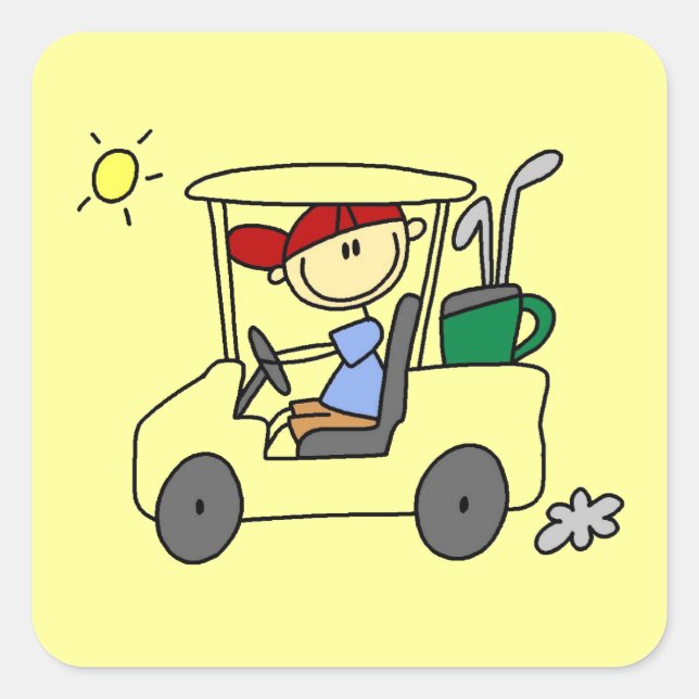 Sticker Carré Golfeur dans le chariot de golf (Devant)