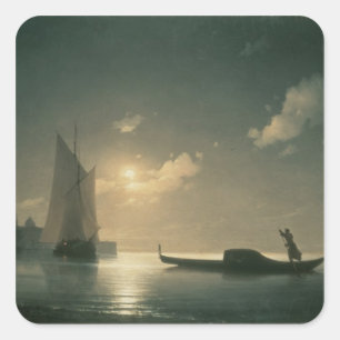 Sticker Carré Gondolier en mer par la nuit, 1843