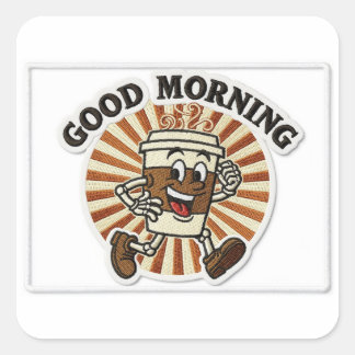 Sticker Carré "Good Morning" Coffee Cup Mascot Embroidered Patch