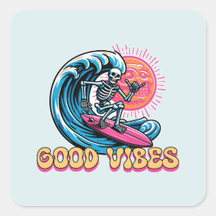 Sticker Carré Good Vibes - Surf - Vibes d'été
