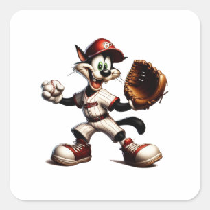 Sticker Carré Goofy Cat Baseball Pitcher Monte