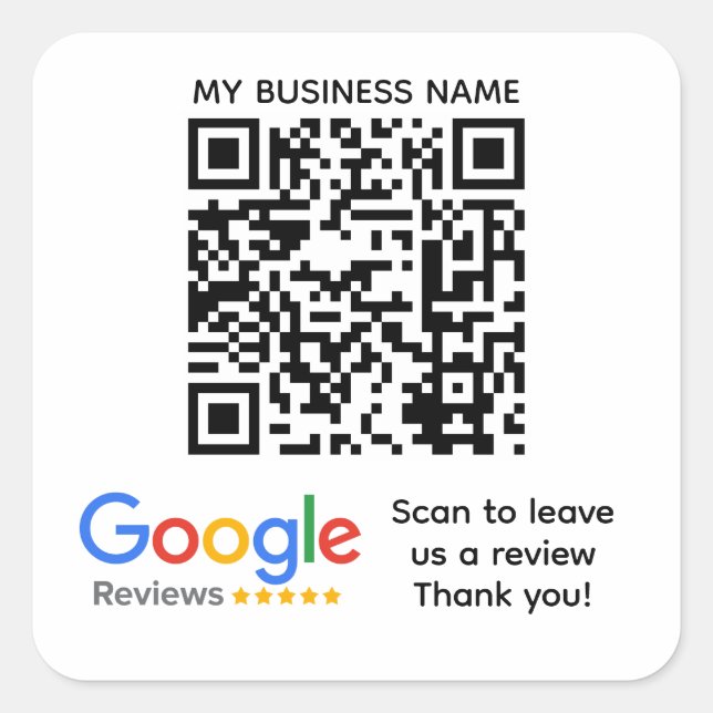 Sticker Carré GOOGLE REVIEWS QR code personnalisé (Devant)