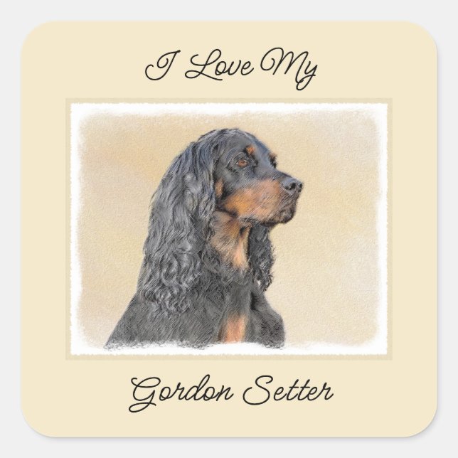 Sticker Carré Gordon Setter Peinture - Joli art original chien (Devant)
