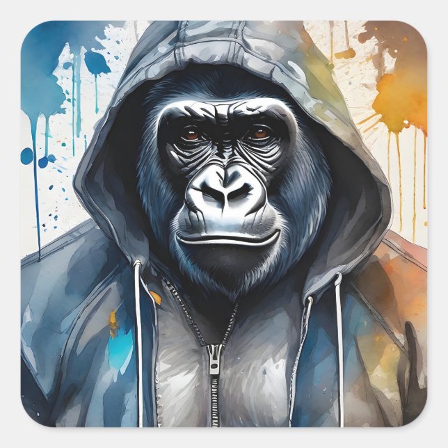 Sticker Carré Gorilla Splatter Art Aquarelle Portrait Sweat - sh (Devant)